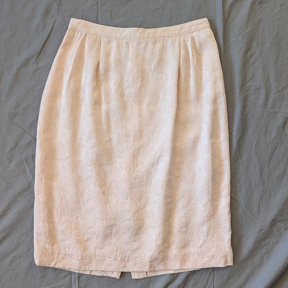 Blush pink 100% silk jacquard pencil skirt, size 12